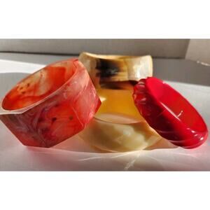 Lot of 4 Vintage Chunky Bangle Bracelet /s Orange Swirl Cherry Red Cream